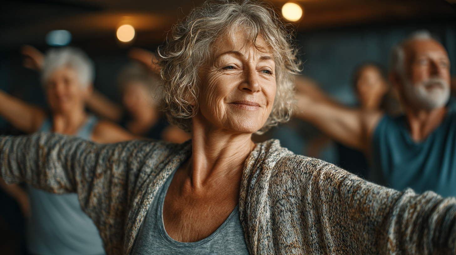 Група людей середнього віку святкує досягнення у фітнесі